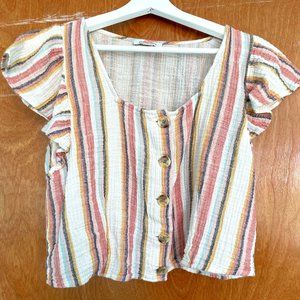 American Eagle babydoll ruffle sleeve, button front top